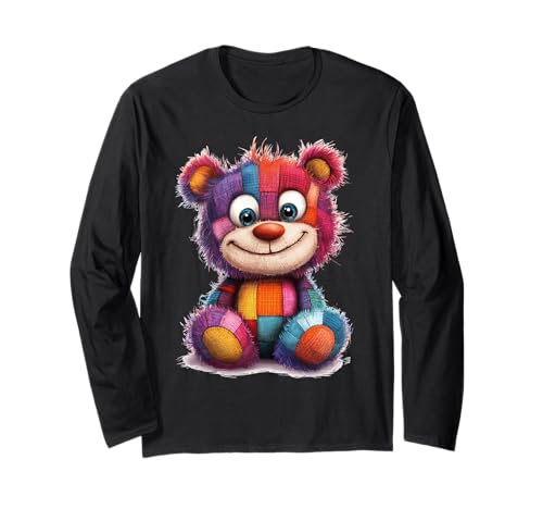 süßer Vintage Teddybär in Patchwork Style Klamotten Kids Langarmshirt süßer Vintage Teddybär in Patchwork Style Klamotten Kids Langarmshirt von coole Bären in fleckigen Werktags Ouftits