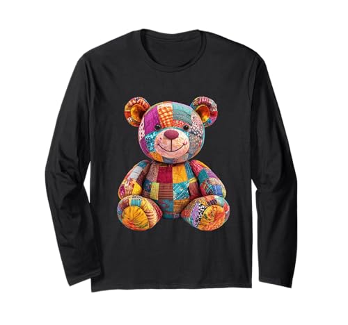 süßer Vintage Teddybär in Patchwork Style Klamotten Kids Langarmshirt süßer Vintage Teddybär in Patchwork Style Klamotten Kids Langarmshirt von coole Bären in fleckigen Werktags Ouftits
