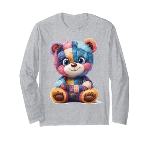 süßer Vintage Teddybär in Patchwork Style Klamotten Kids Langarmshirt süßer Vintage Teddybär in Patchwork Style Klamotten Kids Langarmshirt von coole Bären in fleckigen Werktags Ouftits