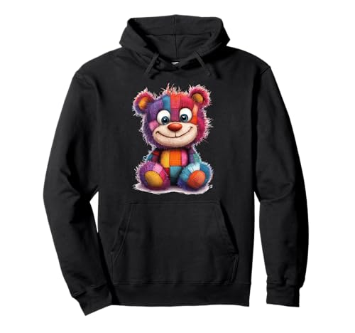süßer Vintage Teddybär in Patchwork Style Klamotten Kids Pullover Hoodie von coole Bären in fleckigen Werktags Ouftits
