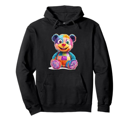 süßer Vintage Teddybär in Patchwork Style Klamotten Kids Pullover Hoodie von coole Bären in fleckigen Werktags Ouftits