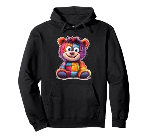 süßer Vintage Teddybär in Patchwork Style Klamotten Kids Pullover Hoodie von coole Bären in fleckigen Werktags Ouftits
