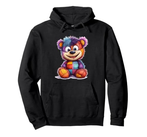 süßer Vintage Teddybär in Patchwork Style Klamotten Kids Pullover Hoodie von coole Bären in fleckigen Werktags Ouftits
