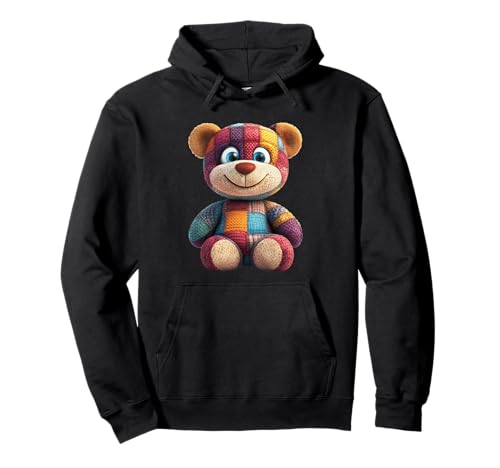 süßer Vintage Teddybär in Patchwork Style Klamotten Kids Pullover Hoodie von coole Bären in fleckigen Werktags Ouftits