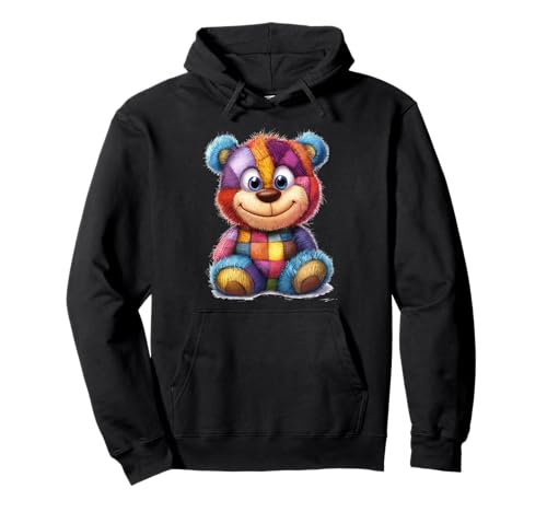 süßer Vintage Teddybär in Patchwork Style Klamotten Kids Pullover Hoodie von coole Bären in fleckigen Werktags Ouftits