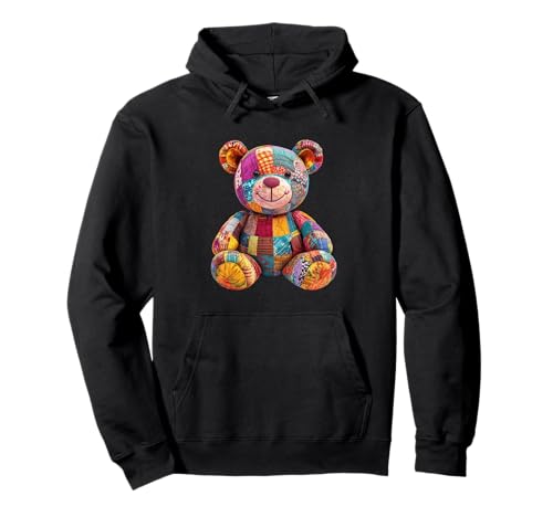 süßer Vintage Teddybär in Patchwork Style Klamotten Kids Pullover Hoodie von coole Bären in fleckigen Werktags Ouftits