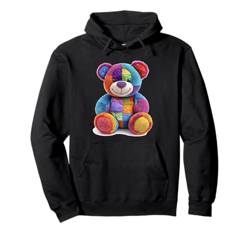 süßer Vintage Teddybär in Patchwork Style Klamotten Kids Pullover Hoodie von coole Bären in fleckigen Werktags Ouftits