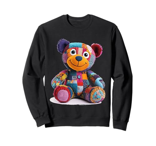 süßer Vintage Teddybär in Patchwork Style Klamotten Kids Sweatshirt von coole Bären in fleckigen Werktags Ouftits