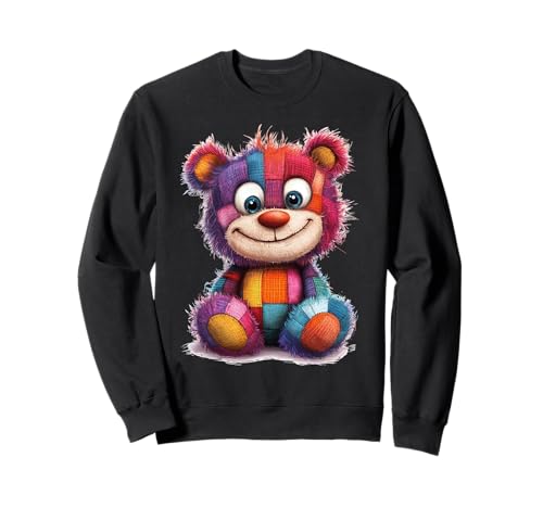 süßer Vintage Teddybär in Patchwork Style Klamotten Kids Sweatshirt von coole Bären in fleckigen Werktags Ouftits