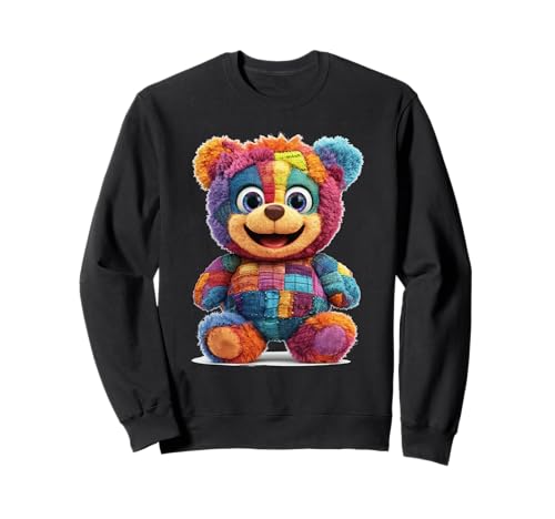 süßer Vintage Teddybär in Patchwork Style Klamotten Kids Sweatshirt von coole Bären in fleckigen Werktags Ouftits