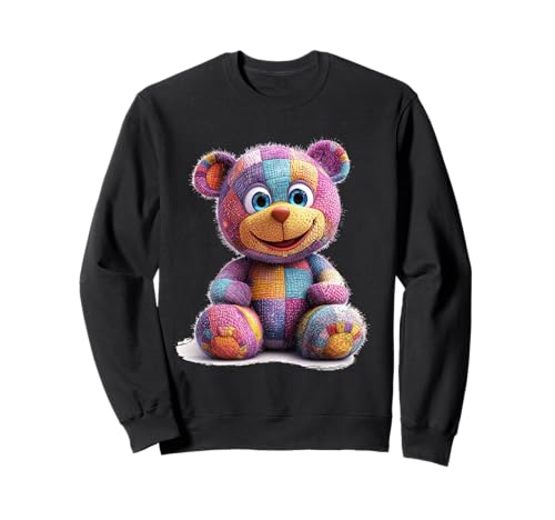 süßer Vintage Teddybär in Patchwork Style Klamotten Kids Sweatshirt von coole Bären in fleckigen Werktags Ouftits