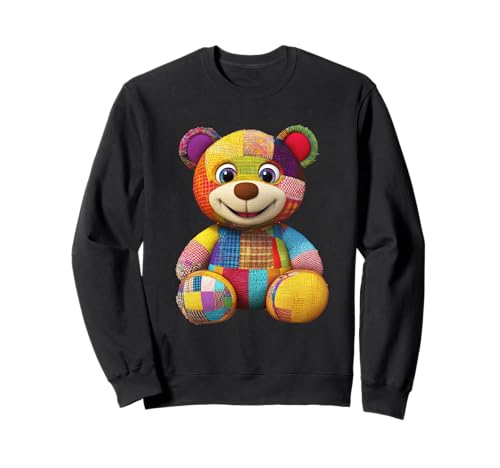 süßer Vintage Teddybär in Patchwork Style Klamotten Kids Sweatshirt von coole Bären in fleckigen Werktags Ouftits