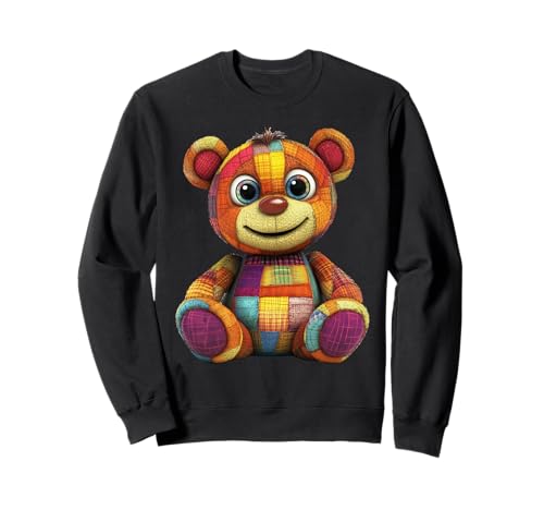 süßer Vintage Teddybär in Patchwork Style Klamotten Kids Sweatshirt von coole Bären in fleckigen Werktags Ouftits
