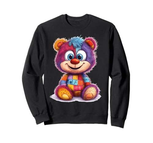 süßer Vintage Teddybär in Patchwork Style Klamotten Kids Sweatshirt von coole Bären in fleckigen Werktags Ouftits
