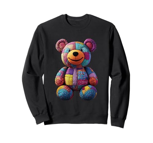 süßer Vintage Teddybär in Patchwork Style Klamotten Kids Sweatshirt von coole Bären in fleckigen Werktags Ouftits