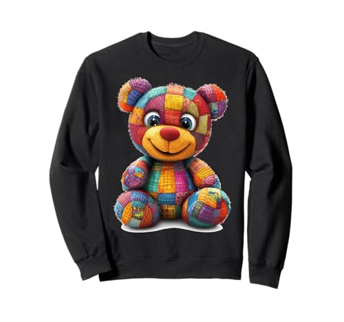 süßer Vintage Teddybär in Patchwork Style Klamotten Kids Sweatshirt von coole Bären in fleckigen Werktags Ouftits