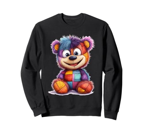süßer Vintage Teddybär in Patchwork Style Klamotten Kids Sweatshirt von coole Bären in fleckigen Werktags Ouftits