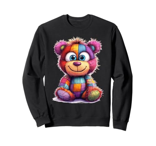 süßer Vintage Teddybär in Patchwork Style Klamotten Kids Sweatshirt von coole Bären in fleckigen Werktags Ouftits