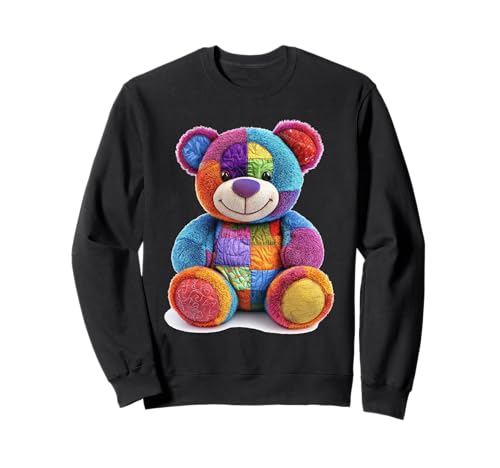 süßer Vintage Teddybär in Patchwork Style Klamotten Kids Sweatshirt von coole Bären in fleckigen Werktags Ouftits