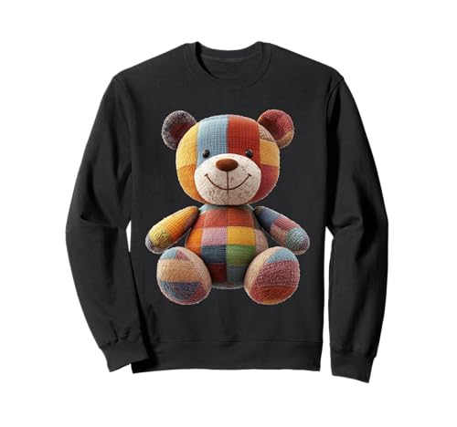 süßer Vintage Teddybär in Patchwork Style Klamotten Kids Sweatshirt von coole Bären in fleckigen Werktags Ouftits