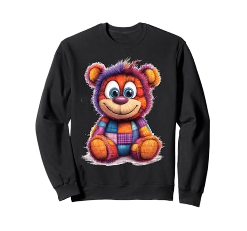 süßer Vintage Teddybär in Patchwork Style Klamotten Kids Sweatshirt von coole Bären in fleckigen Werktags Ouftits