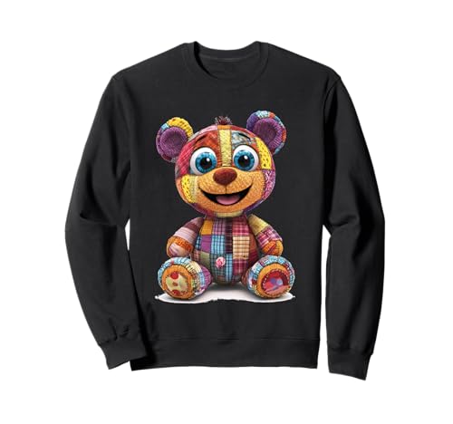 süßer Vintage Teddybär in Patchwork Style Klamotten Kids Sweatshirt von coole Bären in fleckigen Werktags Ouftits