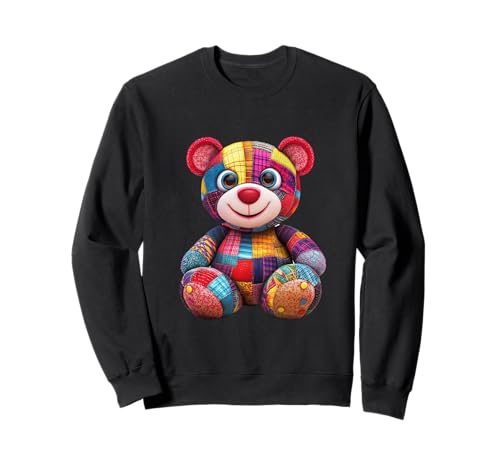 süßer Vintage Teddybär in Patchwork Style Klamotten Kids Sweatshirt von coole Bären in fleckigen Werktags Ouftits
