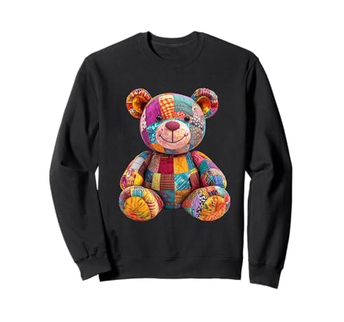 süßer Vintage Teddybär in Patchwork Style Klamotten Kids Sweatshirt von coole Bären in fleckigen Werktags Ouftits