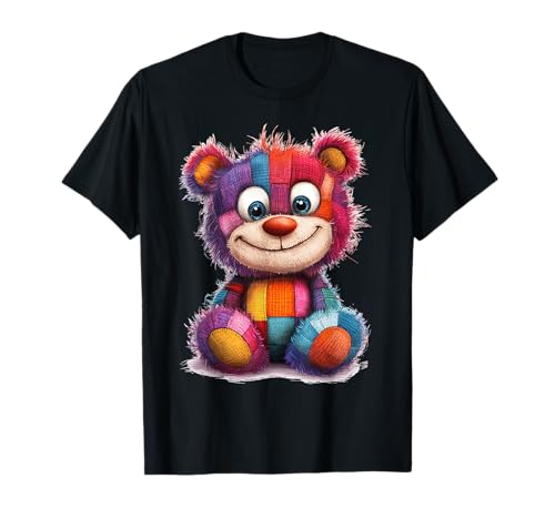 süßer Vintage Teddybär in Patchwork Style Klamotten Kids T-Shirt von coole Bären in fleckigen Werktags Ouftits