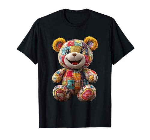 süßer Vintage Teddybär in Patchwork Style Klamotten Kids T-Shirt von coole Bären in fleckigen Werktags Ouftits