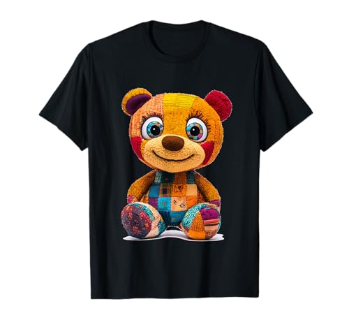 süßer Vintage Teddybär in Patchwork Style Klamotten Kids T-Shirt von coole Bären in fleckigen Werktags Ouftits