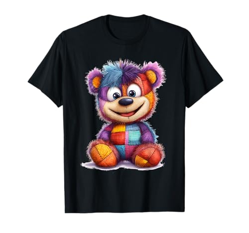 süßer Vintage Teddybär in Patchwork Style Klamotten Kids T-Shirt von coole Bären in fleckigen Werktags Ouftits