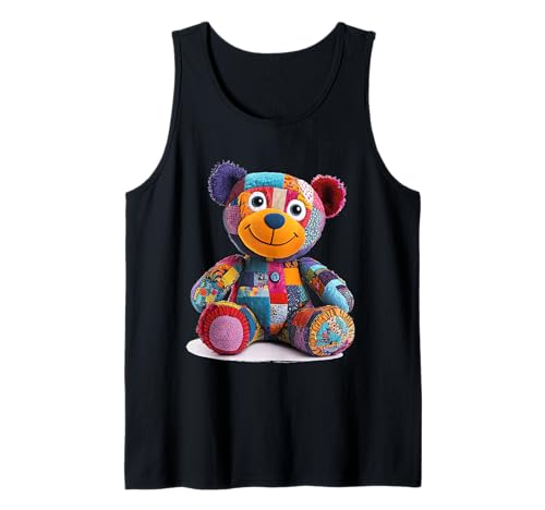 süßer Vintage Teddybär in Patchwork Style Klamotten Kids Tank Top von coole Bären in fleckigen Werktags Ouftits