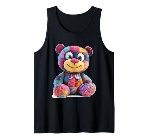 süßer Vintage Teddybär in Patchwork Style Klamotten Kids Tank Top von coole Bären in fleckigen Werktags Ouftits