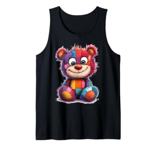 süßer Vintage Teddybär in Patchwork Style Klamotten Kids Tank Top von coole Bären in fleckigen Werktags Ouftits