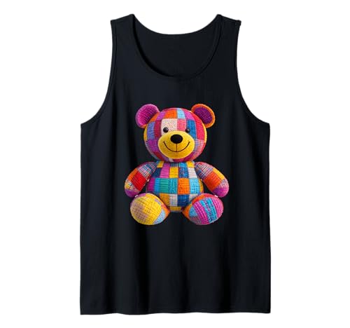 süßer Vintage Teddybär in Patchwork Style Klamotten Kids Tank Top von coole Bären in fleckigen Werktags Ouftits