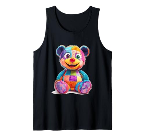 süßer Vintage Teddybär in Patchwork Style Klamotten Kids Tank Top von coole Bären in fleckigen Werktags Ouftits
