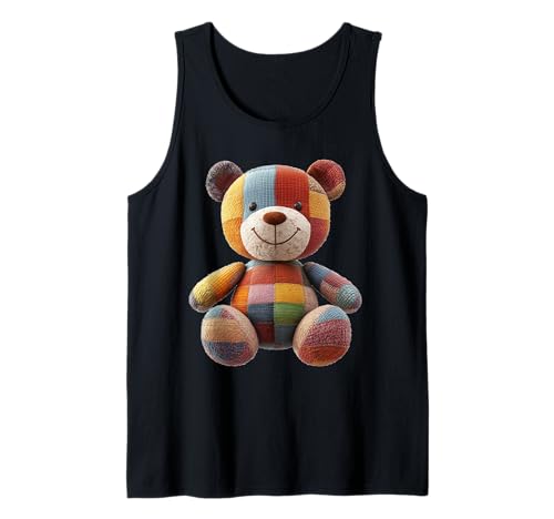 süßer Vintage Teddybär in Patchwork Style Klamotten Kids Tank Top von coole Bären in fleckigen Werktags Ouftits