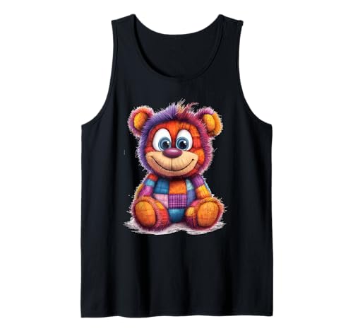 süßer Vintage Teddybär in Patchwork Style Klamotten Kids Tank Top von coole Bären in fleckigen Werktags Ouftits