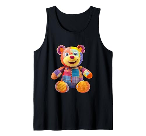 süßer Vintage Teddybär in Patchwork Style Klamotten Kids Tank Top von coole Bären in fleckigen Werktags Ouftits