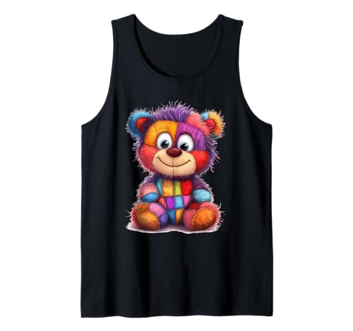 süßer Vintage Teddybär in Patchwork Style Klamotten Kids Tank Top von coole Bären in fleckigen Werktags Ouftits