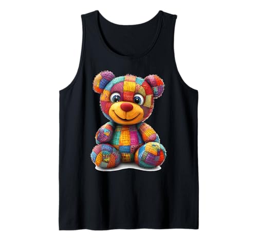 süßer Vintage Teddybär in Patchwork Style Klamotten Kids Tank Top von coole Bären in fleckigen Werktags Ouftits