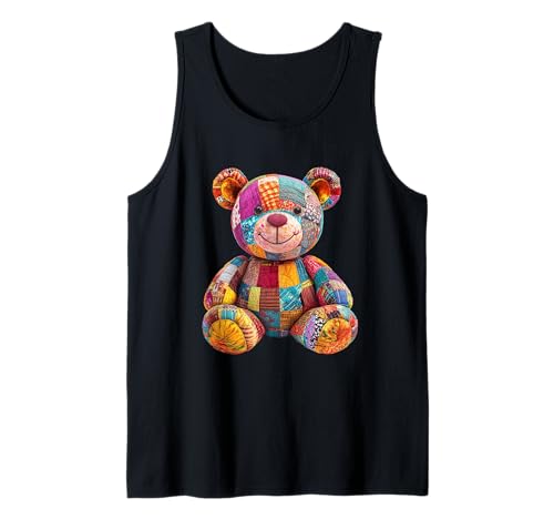 süßer Vintage Teddybär in Patchwork Style Klamotten Kids Tank Top von coole Bären in fleckigen Werktags Ouftits