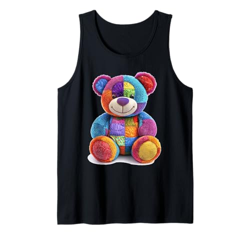 süßer Vintage Teddybär in Patchwork Style Klamotten Kids Tank Top von coole Bären in fleckigen Werktags Ouftits