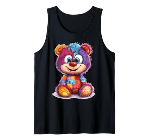 süßer Vintage Teddybär in Patchwork Style Klamotten Kids Tank Top von coole Bären in fleckigen Werktags Ouftits