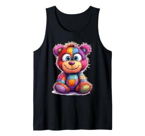 süßer Vintage Teddybär in Patchwork Style Klamotten Kids Tank Top von coole Bären in fleckigen Werktags Ouftits