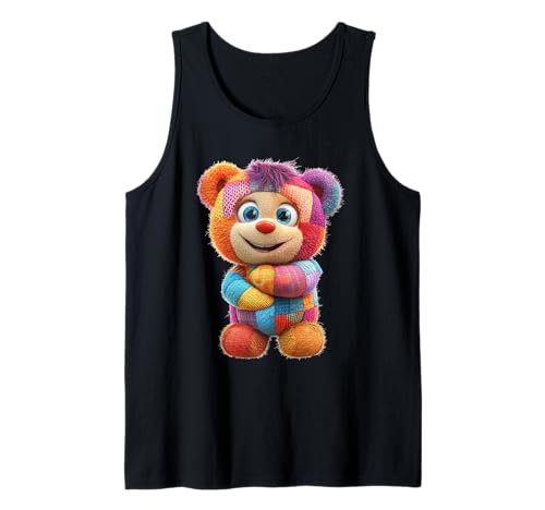 süßer Vintage Teddybär in Patchwork Style Klamotten Kids Tank Top von coole Bären in fleckigen Werktags Ouftits