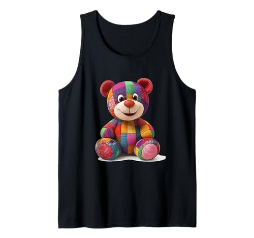 süßer Vintage Teddybär in Patchwork Style Klamotten Kids Tank Top von coole Bären in fleckigen Werktags Ouftits