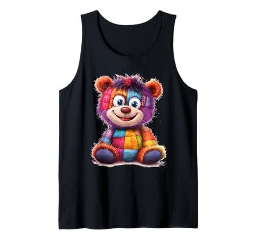 süßer Vintage Teddybär in Patchwork Style Klamotten Kids Tank Top von coole Bären in fleckigen Werktags Ouftits