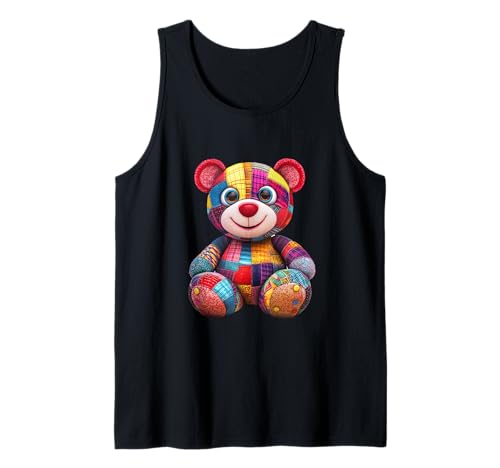 süßer Vintage Teddybär in Patchwork Style Klamotten Kids Tank Top von coole Bären in fleckigen Werktags Ouftits